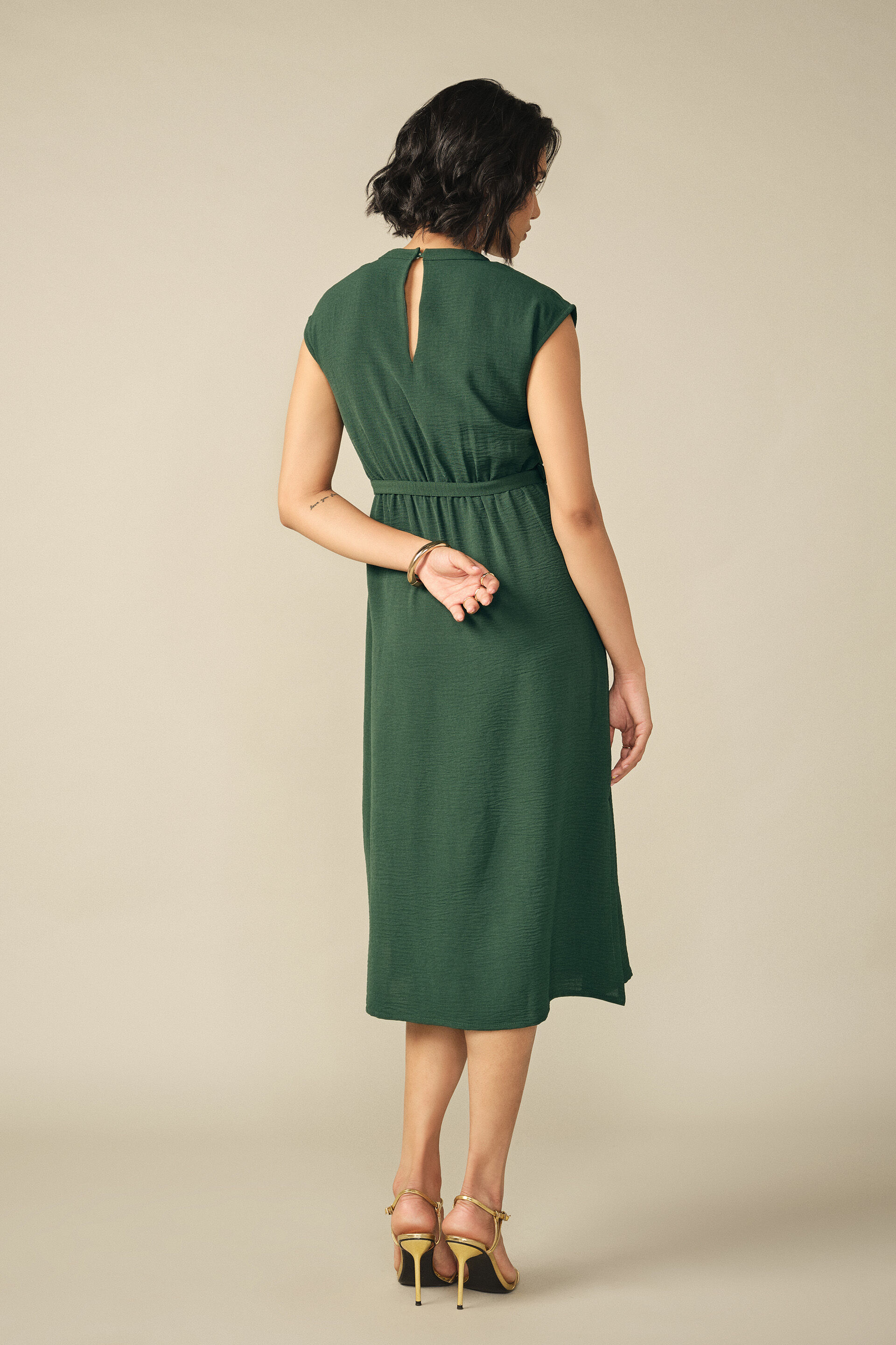 Gathered Tie-up Midi Dress in Green, Green, image 6